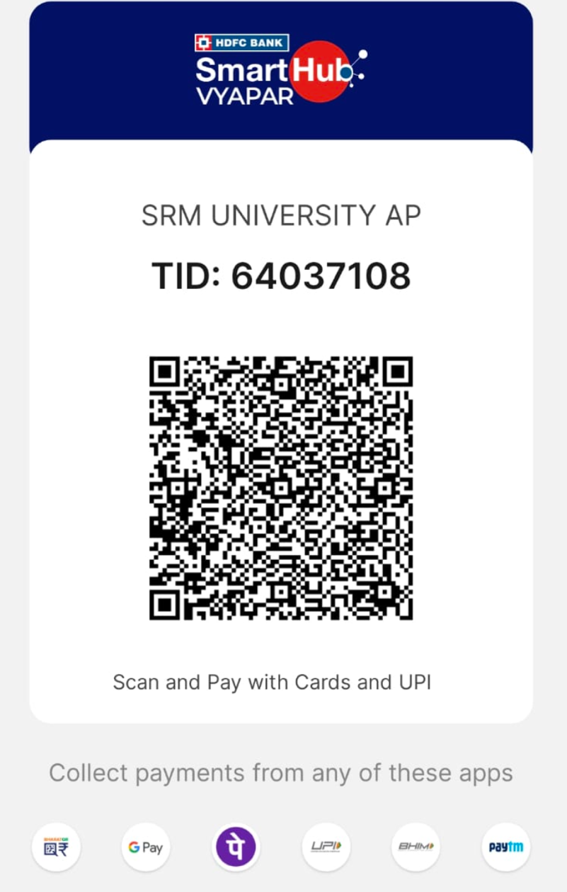 UPI QR code — SRM University AP, HDFC SmartHub Vyapar, TID 64037108
